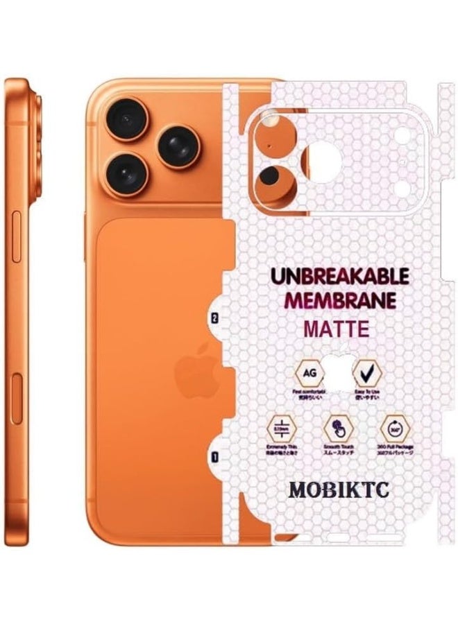 Muzz MATTE Back Sticker Screen Protector for iPhone 17 Pro Max, Matte Anti-Fingerprint, Full Side Anti-Scratch, Gelatin Material (iPhone 17 Pro Max) - Image 1